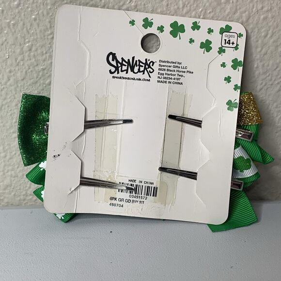 Spencer’s St Pat Patricks Day Ribbon Hair Bows Sparkle Green 4 Pk - Picture 2 of 3